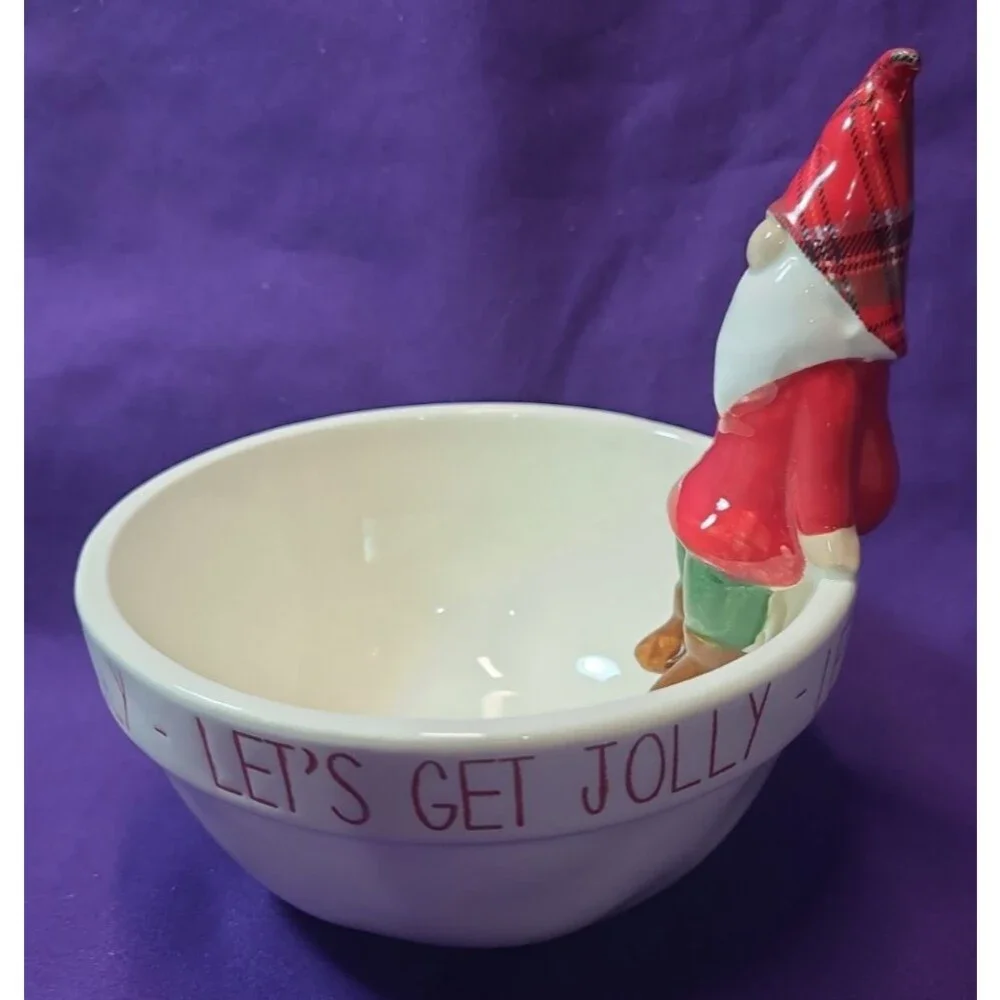 Mud Pie Ceramic Candy Dish 3D Holiday Gnome Sits On Edge 